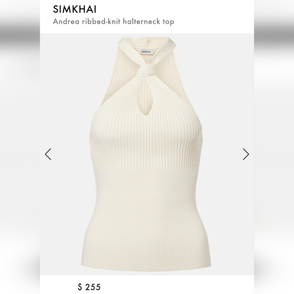 NWT $255 Jonathan Simkhai Andrea Knit Knotted Neck Halter Sleeveless Top Almond - Picture 12 of 16